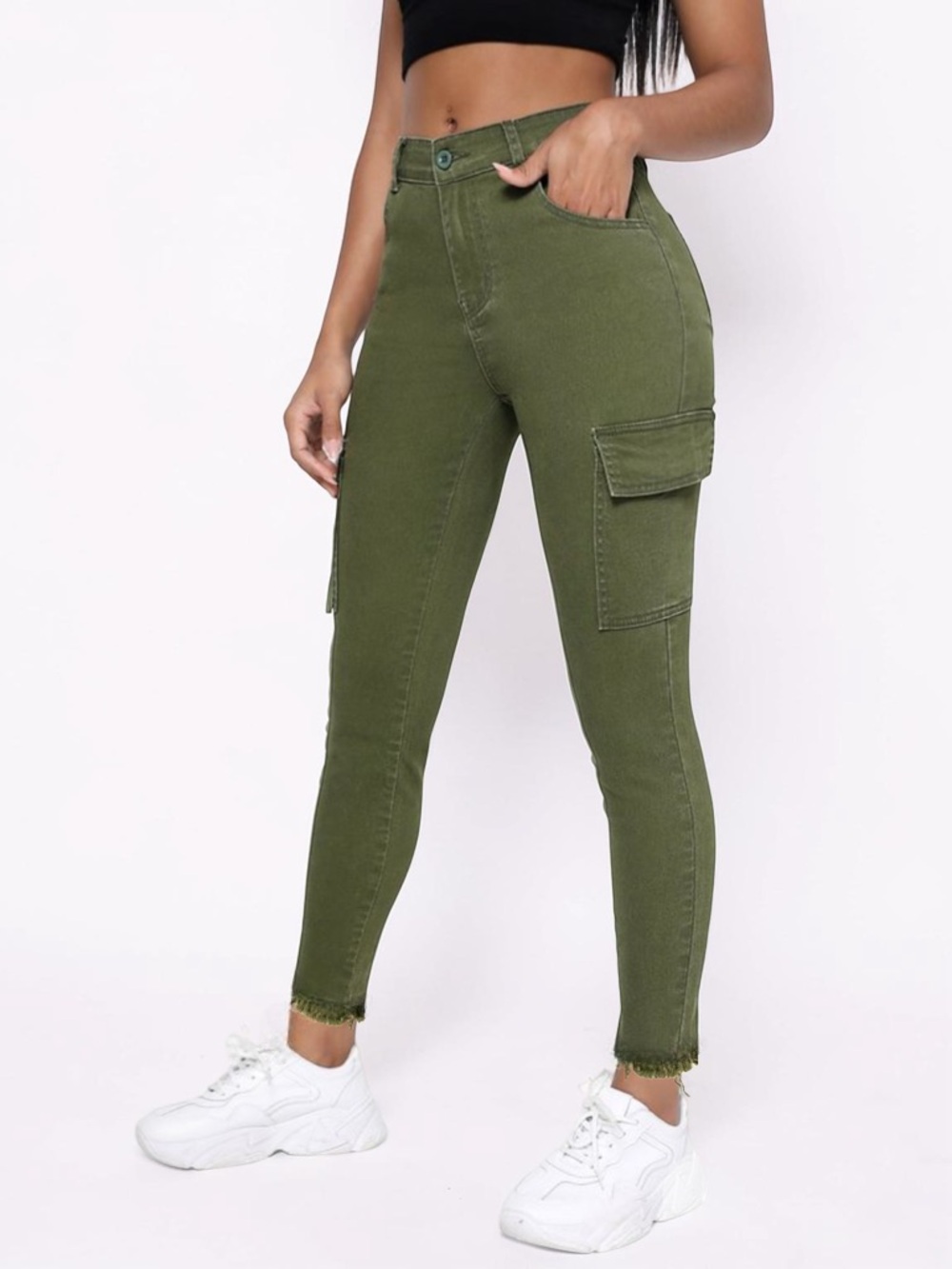 Women’s Army Green Cargo Skinny Jeans